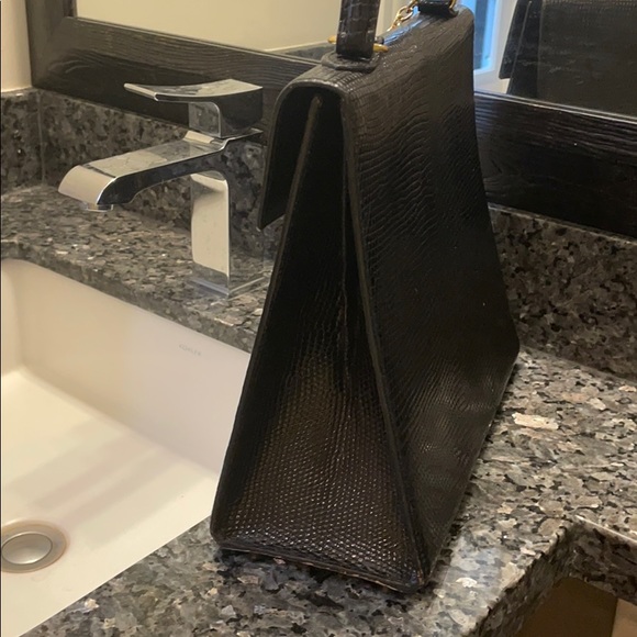 ❌SOLD❌Vintage CELINE lizard Kelly hand bag black gold - Picture 6 of 14